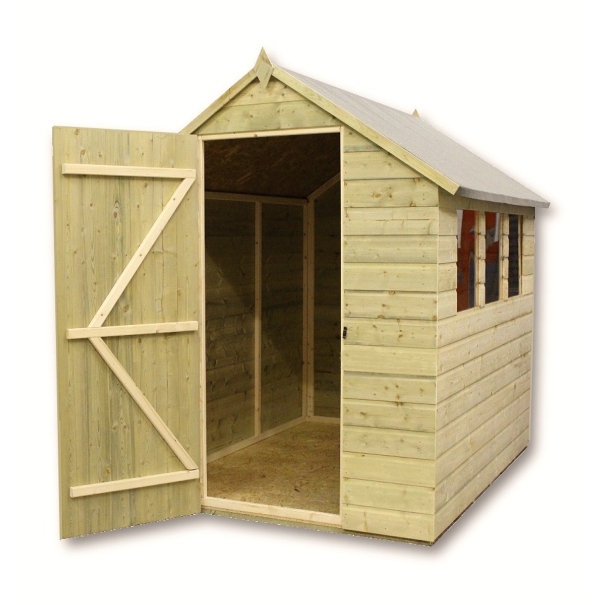 1200 #34250E Treated Tongue And Groove Apex Shed With 3 Windows And Single Door image Shed Doors And Windows 41331200