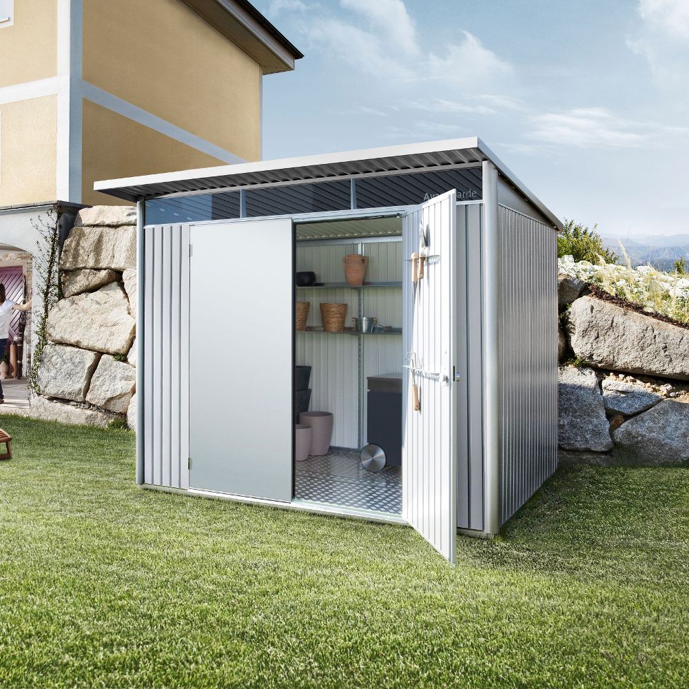 Heavy Duty Metal Metallic Silver Shed With Double Doors (2.6m x 2.2m