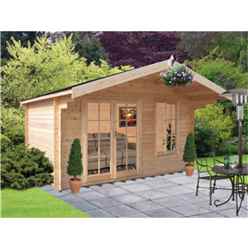 3.59m x 4.79m Log Cabin With Fully Glazed Double Doors - 28mm Wall Thickness