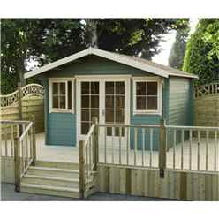3.59m x 2.39m Log Cabin With Fully Glazed Double Doors - 28mm Wall Thickness