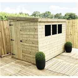 7 X 4 Reverse Pressure Treated Tongue & Groove Pent Shed + 3 Windows + Single Door + Safety Toughened Glass