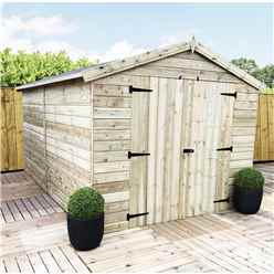 12 X 6 Windowless Premier Pressure Treated Tongue And Groove Apex Shed With Higher Eaves And Ridge Height And Double Doors - 12mm Tongue And Groove Walls, Floor And Roof