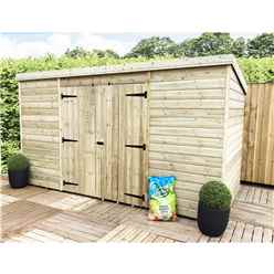 12 x 3 Pressure Treated Windowless Tongue And Groove Pent Shed With Double Doors (Centre)