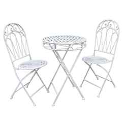 2 Seater Romance Bistro Set Antique White 60cm Folding Table & 2 Folding Chairs - Free Next Working Day Delivery (Mon-Fri)