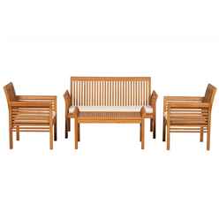 4 Seater Manhattan Wood Coffee Set Inc Ivory Seat Cushions - Free Next Working Day Delivery (Mon-Fri)