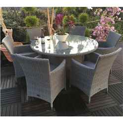 6 Seater Madison Round Dining Set - 140cm Round Table With 6 Carver Chairs Incl. Cushions
