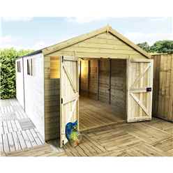 17 x 10 Premier Pressure Treated T&G Apex Shed With Higher Eaves & Ridge Height 8 Windows & Double Doors (12mm Tongue & Groove Walls, Floor & Roof) + Safety Toughened Glass + SUPER STRENGTH FRAMING