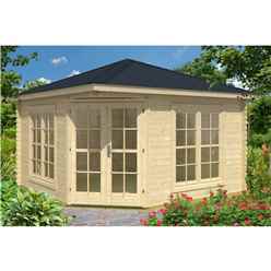 INSTALLED 3m x 3m Budget Apex Log Cabin - Corner (228) - Double Glazing (40mm Wall Thickness)