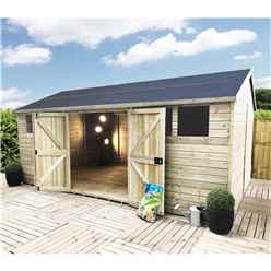30 X 12 Reverse Premier Pressure Treated T&g Apex Shed / Workshop With Higher Eaves & Ridge Height 8 Windows & Double Doors (12mm T&g Walls, Floor & Roof) + Safety Toughened Glass + Super Strength Fra