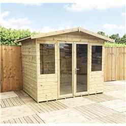 9 X 7 Pressure Treated Tongue And Groove Apex Summerhouse + Overhang + Safety Toughened Glass + Euro Lock With Key + Super Strength Framing