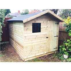 10 X 8 Premier Pressure Treated Tongue And Groove Apex Shed With Higher Eaves And Ridge Height And Single Door + Front Window - 12mm Tongue And Groove Walls, Floor And Roof