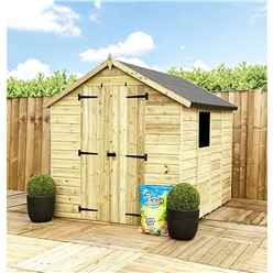 4 x 4  Super Saver Pressure Treated Tongue & Groove Apex Shed + Double Doors + Low Eaves + 1 Window