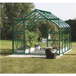 8ft x 6ft Premier Double Doors Green Metal Greenhouse - Curved Eaves