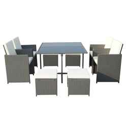 8 Seater Cannes Grey Cube Set with Square Table - Free Next Working Day Delivery (Mon-Fri)