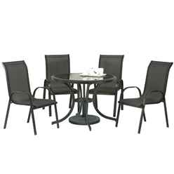 4 Seater Black Cayman Round Dining Set with Stacking Chairs  - Free Next Working Day Delivery (Mon-Fri)