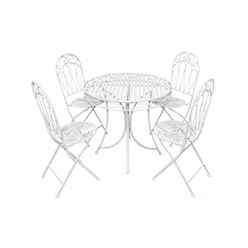 4 Seater Romance Bistro Set Antique White 90cm Folding Table & 4 Folding Chairs - Free Next Working Day Delivery (Mon-Fri)