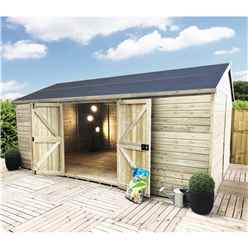 15 x 8 WINDOWLESS Reverse Premier Pressure Treated Tongue And Groove Apex Shed With Higher Eaves And Ridge Height Double Doors (12mm Tongue & Groove Walls, Floor & Roof) + SUPER STRENGTH FRAMING 