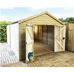 12 X 14 Premier Pressure Treated T&g Apex Shed / Workshop With Higher Eaves And Ridge Height Windowless And Double Doors (12mm T&g Walls, Floor & Roof) + Super Strength Framing