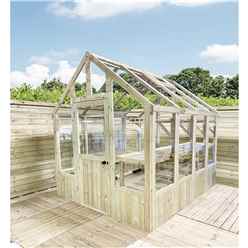 6 X 8 Pressure Treated Tongue And Groove Greenhouse - Super Strength Framing - Rim Lock - 4mm Toughened Glass + Bench + Free Install