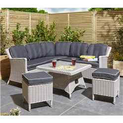 6 Seater Putty Grey Compact Rattan Weave Corner Dining Set - With Stools