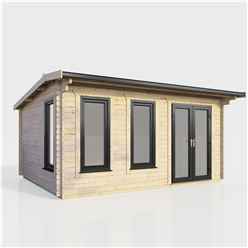 4.8m x 3m (16ft x 10ft) Premium 44mm Apex Log Cabin - uPVC Double Doors and Windows - EPDM Rubber Roof Covering - DOORS ON THE RIGHT