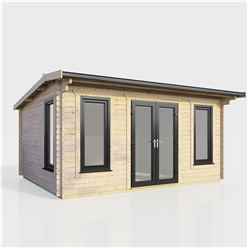 4.8m x 3m (16ft x 10ft) Premium 44mm Apex Log Cabin - uPVC Double Doors and Windows - EPDM Rubber Roof Covering - CENTRAL DOOR 