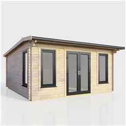 4.8m x 4.2m (16ft x 14ft) Premium 44mm Apex Log Cabin - uPVC Double Doors and Windows - EPDM Rubber Roof Covering - CENTRAL DOOR