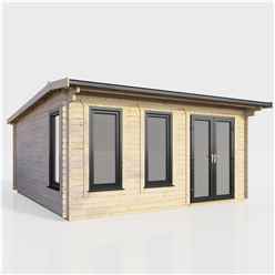4.8m x 4.2m (16ft x 14ft) Premium 44mm Apex Log Cabin - uPVC Double Doors and Windows - EPDM Rubber Roof Covering - DOORS ON THE RIGHT
