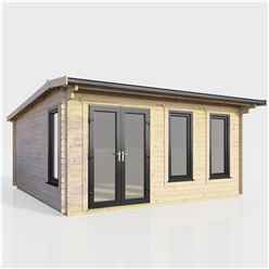 4.8m x 4.2m (16ft x 14ft) Premium 44mm Apex Log Cabin - uPVC Double Doors and Windows - EPDM Rubber Roof Covering - DOORS ON THE LEFT