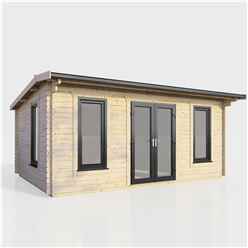 5.4m x 3.0m (18ft x 10ft) Premium 44mm Apex Log Cabin - uPVC Double Doors and Windows - EPDM Rubber Roof Covering - CENTRAL DOORS