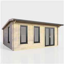 5.4m x 3.6m (18ft x 12ft) Premium 44mm Apex Log Cabin - uPVC Double Doors and Windows - EPDM Rubber Roof Covering - DOORS ON THE RIGHT