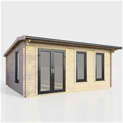 5.4m x 3.6m (18ft x 12ft) Premium 44mm Apex Log Cabin - uPVC Double Doors and Windows - EPDM Rubber Roof Covering - DOORS ON THE LEFT