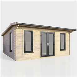 5.4m x 4.2m (18ft x 14ft) Premium 44mm Apex Log Cabin - uPVC Double Doors and Windows - EPDM Rubber Roof Covering - CENTRAL DOORS
