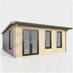 5.4m x 4.2m (18ft x 14ft) Premium 44mm Apex Log Cabin - uPVC Double Doors and Windows - EPDM Rubber Roof Covering - DOORS ON THE LEFT