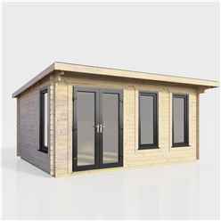 4.8m x 3m (16ft x 10ft) Premium 44mm Pent Log Cabin - uPVC Double Doors and Windows - EPDM Rubber Roof Covering - DOORS ON THE LEFT 