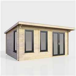 4.8m x 3m (16ft x 10ft) Premium 44mm Pent Log Cabin - uPVC Double Doors and Windows - EPDM Rubber Roof Covering - DOORS ON THE RIGHT