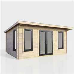 4.8m x 3m (16ft x 10ft) Premium 44mm Pent Log Cabin - uPVC Double Doors and Windows - EPDM Rubber Roof Covering - CENTRAL DOOR 