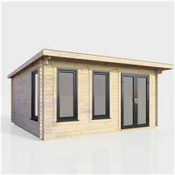 4.8m x 3.6m (16ft x 12ft) Premium 44mm Pent Log Cabin - uPVC Double Doors and Windows - EPDM Rubber Roof Covering - DOORS ON THE RIGHT
