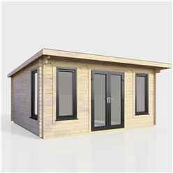 4.8m x 3.6m (16ft x 12ft) Premium 44mm Pent Log Cabin - uPVC Double Doors and Windows - EPDM Rubber Roof Covering - CENTRAL DOOR