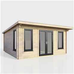 4.8m x 4.2m (16ft x 14ft) Premium 44mm Pent Log Cabin - uPVC Double Doors and Windows - EPDM Rubber Roof Covering - CENTRAL DOOR