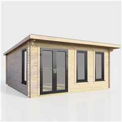4.8m x 4.2m (16ft x 14ft) Premium 44mm Pent Log Cabin - uPVC Double Doors and Windows - EPDM Rubber Roof Covering - DOORS ON THE LEFT