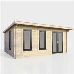 5.4m x 3.0m (18ft x 10ft) Premium 44mm Pent Log Cabin - uPVC Double Doors and Windows - EPDM Rubber Roof Covering - DOORS ON THE RIGHT