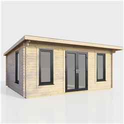 5.4m x 3.6m (18ft x 12ft) Premium 44mm Pent Log Cabin - uPVC Double Doors and Windows - EPDM Rubber Roof Covering - CENTRAL DOORS