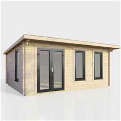 5.4m x 3.6m (18ft x 12ft) Premium 44mm Pent Log Cabin - uPVC Double Doors and Windows - EPDM Rubber Roof Covering - DOORS ON THE LEFT