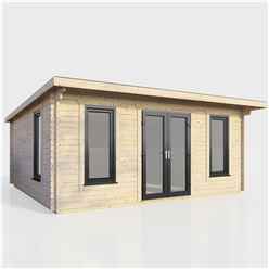 5.4m x 4.2m (18ft x 14ft) Premium 44mm Pent Log Cabin - uPVC Double Doors and Windows - EPDM Rubber Roof Covering - CENTRAL DOORS