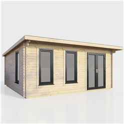5.4m x 4.2m (18ft x 14ft) Premium 44mm Pent Log Cabin - uPVC Double Doors and Windows - EPDM Rubber Roof Covering - DOORS ON THE RIGHT