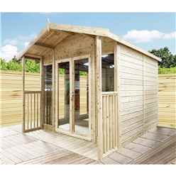 8 X 12 Pressure Treated Tongue And Groove Apex Summerhouse + Overhang + Verandah + Safety Toughened Glass + Euro Lock With Key + Super Strength Framing