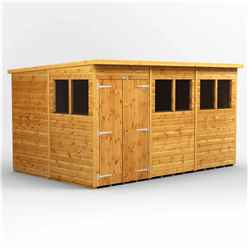 12 X 8 Premium Tongue And Groove Pent Shed - Double Doors - 6 Windows - 12mm Tongue And Groove Floor And Roof