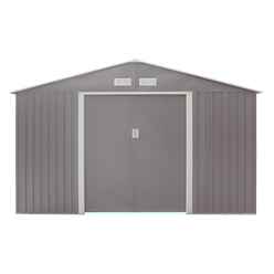 10 x 8 (3.21m x 2.41m) Double Door Metal Apex Shed - Light Grey 