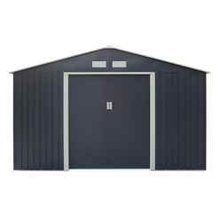 10 x 8 (3.21m x 2.41m) Double Door Metal Apex Shed - Dark Grey 